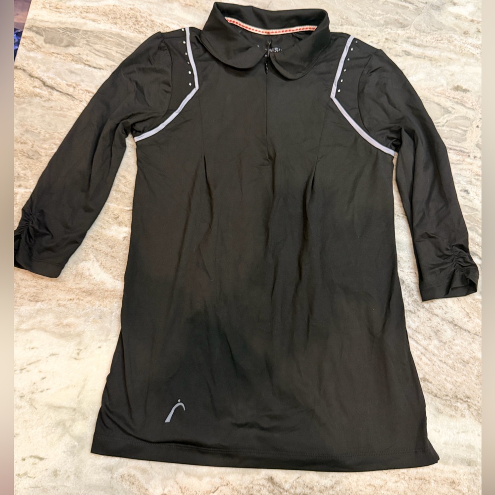 SwingDish Black Performance Golf Top Medium Stretch UV Athletic Long Sleeve NEW